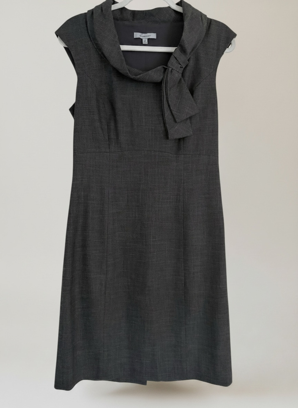Dark Gray Sleeveless Sheath Dress with Cowl Neck and Bow Detail Size 8